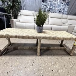 New Bohemian Seagrass and Mahogany Wood Accent Bench or Coffee Table 