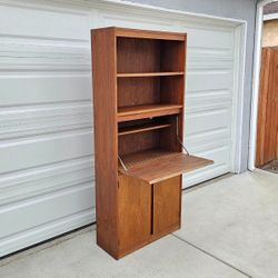 1960s Walnut Bookcase with Secretary Desk & Cabinet Mid Century