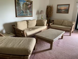 Bamboo furniture 3 piece couch and 4 tables