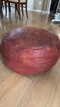 Round Leather Pouf Ottoman