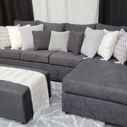 🚛Free Delivery Brand New Dark Grey Couch Free Ottoman 