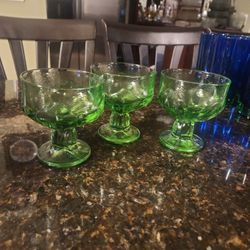 3 Vintage Franciscan Cabaret Green Glass Sherbet 4 3/4 Inches Tall