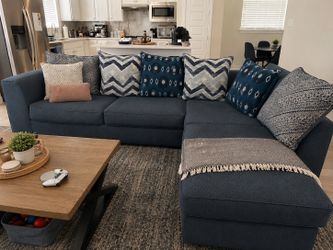 Blue Sectional Couch + Matching Swivel Chair