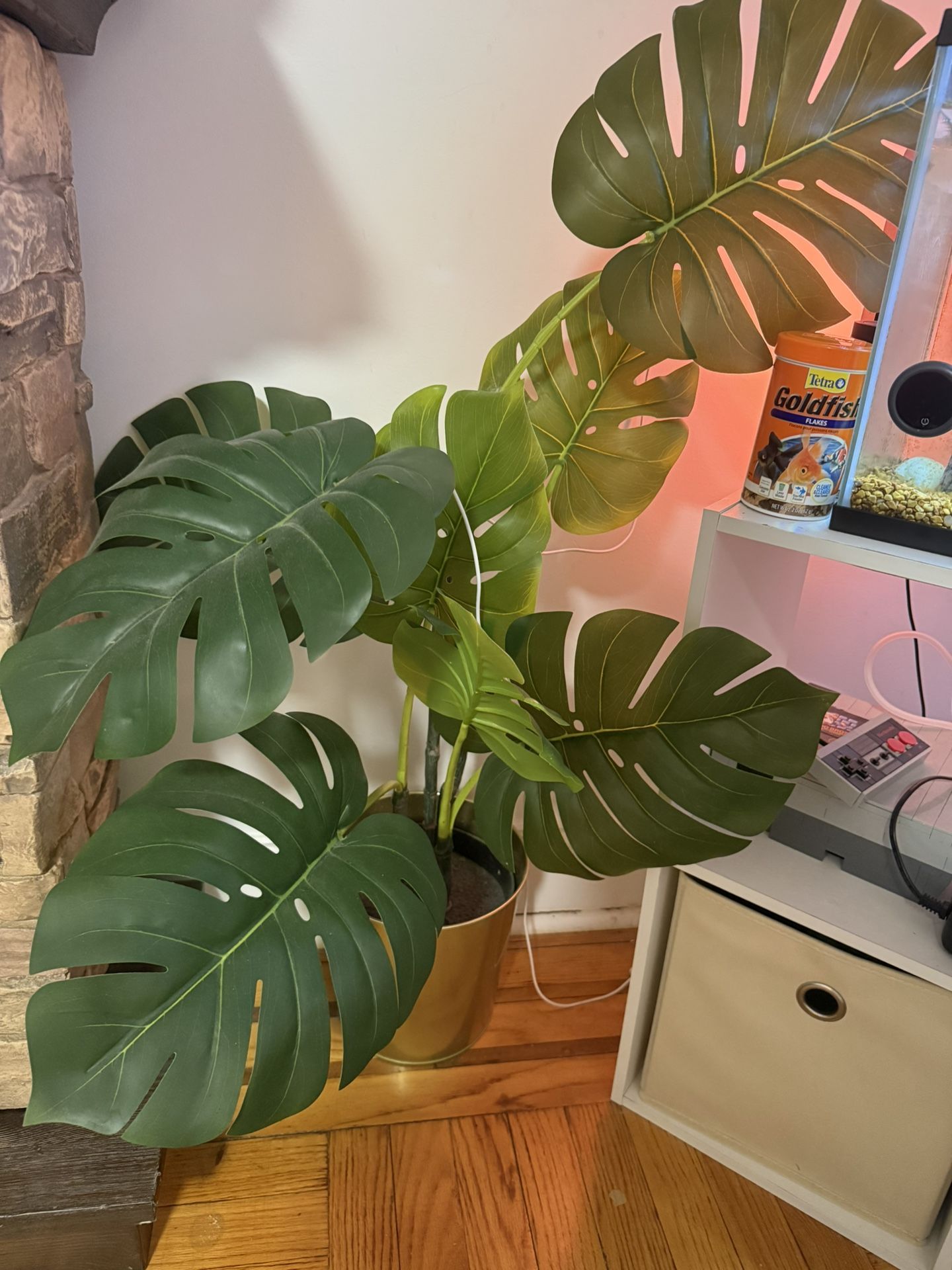 Large Faux Monstera Plant in Gold Pot