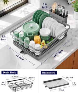 Kitsure Dish Drying Rack for Kitchen Counter, Stainless Steel Sink Organization and Storage Essentials with Cutlery Holder, Home and Appartment Decor,