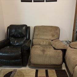 2-Piece Reclining Corduroy Sofa Set + Leather Recliner – Super Comfy!