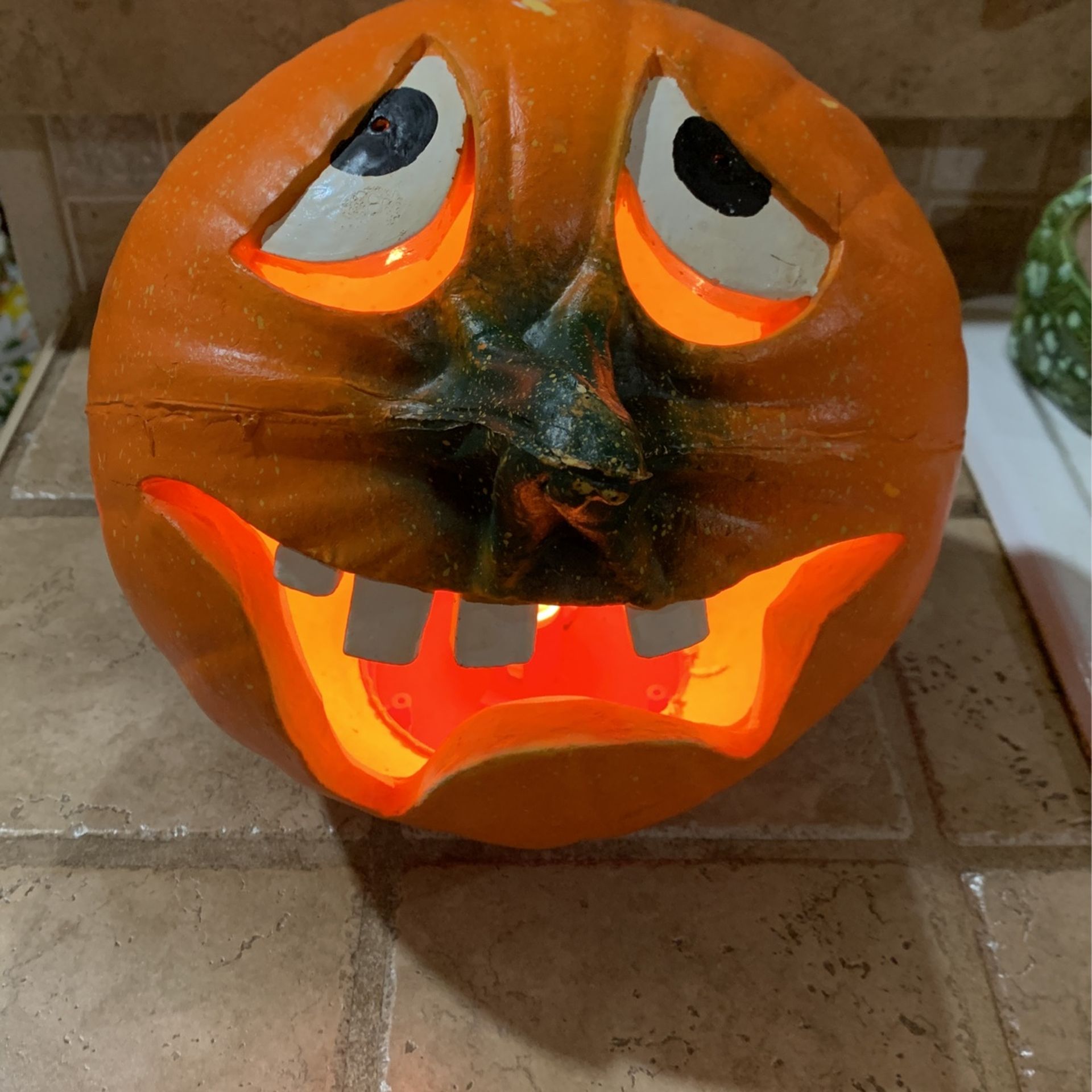 Trendmasters 1995 Jack-o-Lantern Pumpkin Stem Nose Funny Face Halloween Light Up-Blow Mold