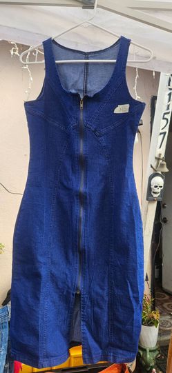 Blue Denim Zip-Front Sleeveless Dress