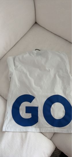 White Graphic T-Shirt with Bold Blue Letters