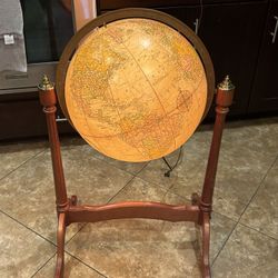 Vintage Replogle Light-Up Floor Globe on Wood Stand (AS-IS)