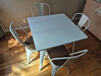 Commercial Grade 31.5" Square White Metal Indoor-Outdoor Table & Chairs