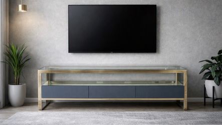 Sleek Glass Top LONG Media TV Stand