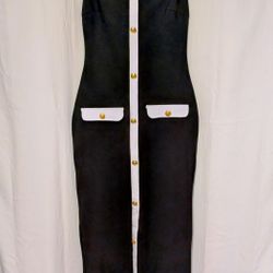 Dress Fashion Nova Black White Decorative Gold Buttons Midi NWT Polyester Spandex XL 
