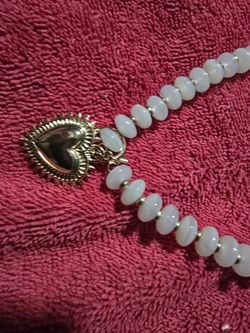 White Bead Necklace with Gold Heart Pendant