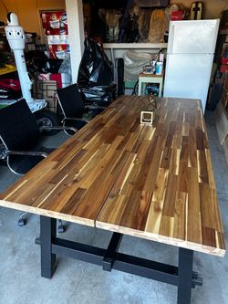High End Butcher Block Table with Black Base