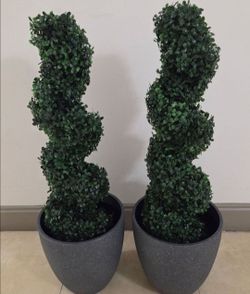 ** REDUCED ** PAIR of 3ft Faux Boxwood Spirals in 12in Dark Gray Planters (2 for $110) @ Lasting Creations