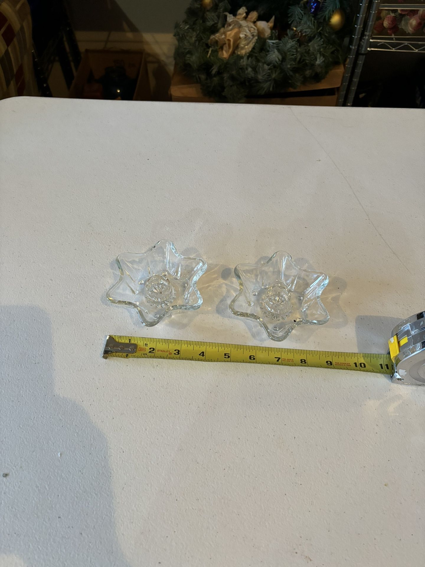 SET OF 2 VINTAGE CRYSTAL STAR CANDLE HOLDERS.