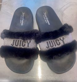 Juicy Couture Black Faux Fur Slide Sandals