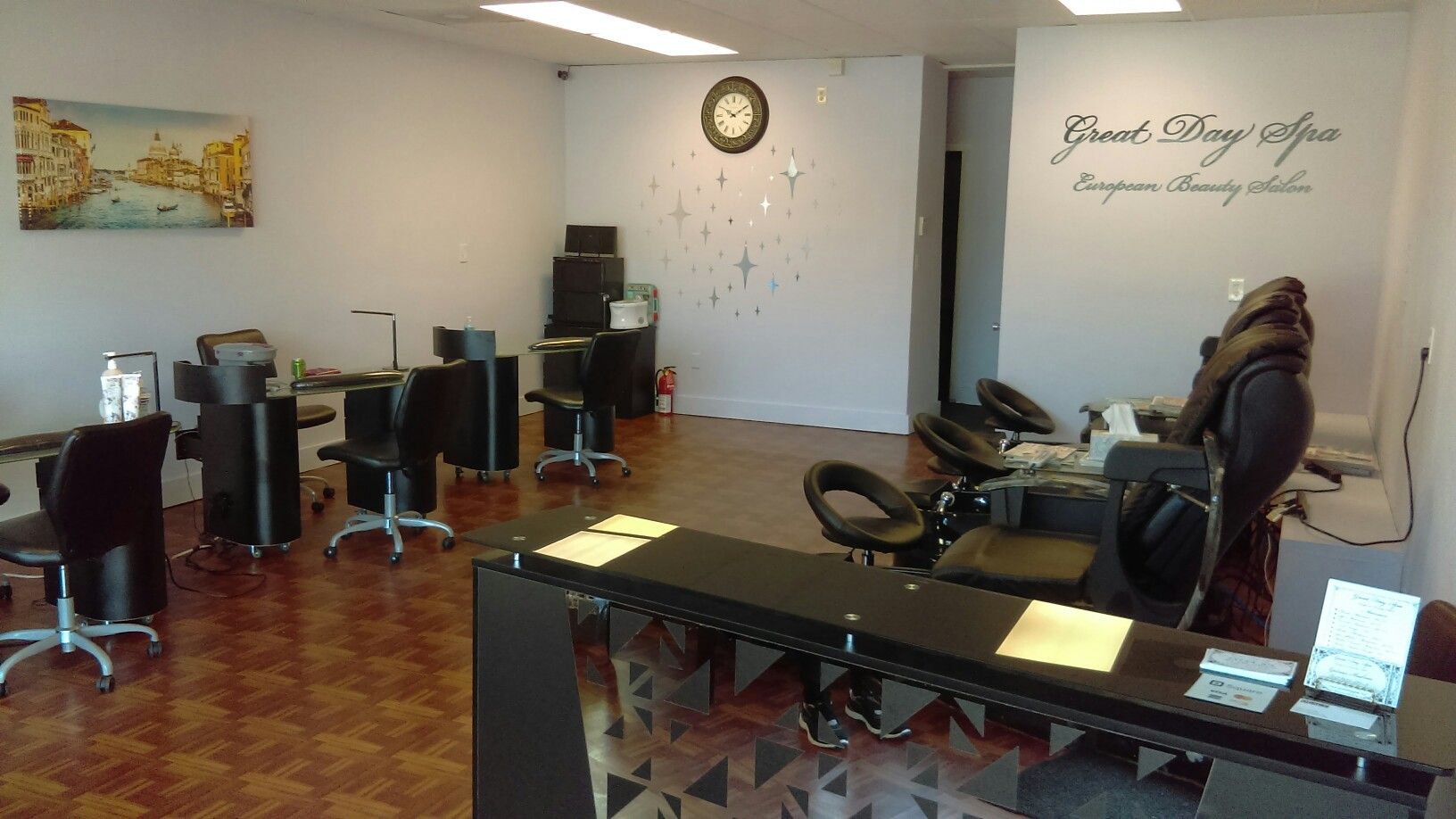 Nail salon furniture equipment. Manicure Nail tables, Pedicure massage chairs