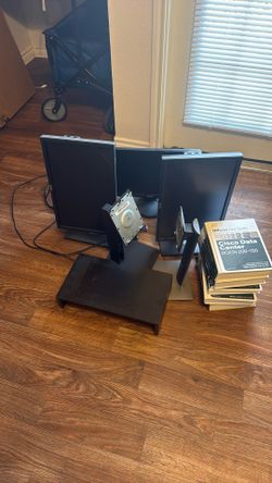 Monitors + Keyboard + Cisco Books