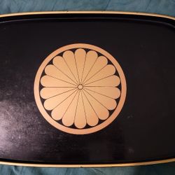 Vintage MCM Black Gold Center & Rim Serving Tray 