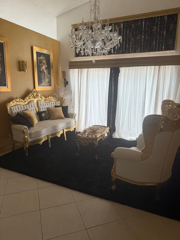 Custom Gold Finish Living Room Set