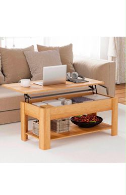 Lift Top Coffee Table with Storage, Wooden Coffee Table with Hidden Compartment & Lower Shelf, Multi-Functional Lift Tabletop for Living Room, Snackin