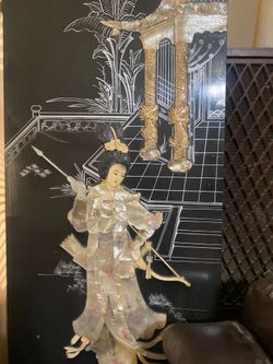 Chinese black lacquer mother of Pearl room divider panels