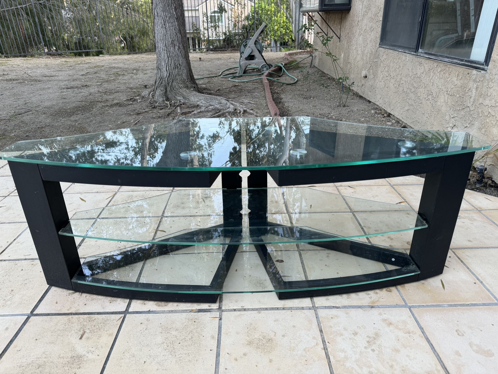 TV STAND  FOR 60  IN  OR UNDER,  W/ GLASS
