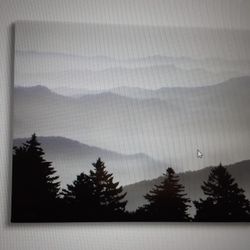 Stupell Pine Trees Silouettes Foggy Mountain Canvas Wall Art