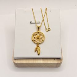 Real 18K Gold Dream Catcher Necklace