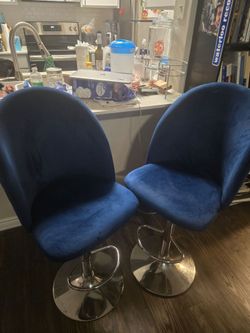 Blue Velvet Swivel Bar Stools Set of 2