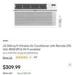 LG 340-sq ft Window Air Conditioner with Remote (115-Volt; 8000-BTU) Wi-Fi enabled