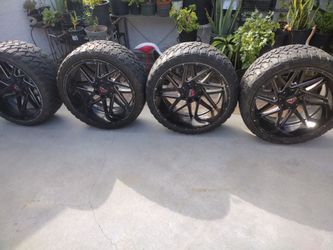 Set of 4 Black Milled Off-Road Wheels with Tires
