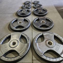 🔘 COMPLETE EASY GRIP OLYMPIC WEIGHT SET PAIRS OF 45s, 35s, 25s, 10s, 5s ( BRAND NEW IN THE BOX  )