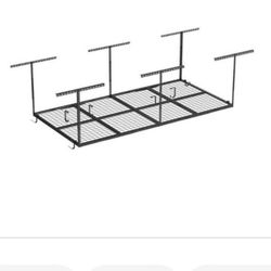 FLEXIMOUNTS OHK Series 48 in. W x 96 in. D x 22-40 in. H Black Ceiling Mounted Overhead Garage Storage Rack with Accessory Hooks