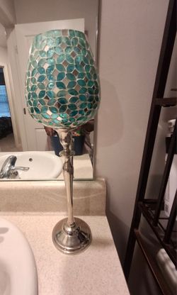2 turquoise/teal candle holders decor