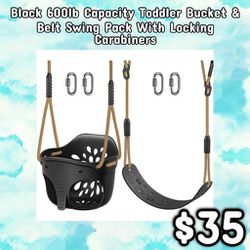 NEW Black 600lb Capacity Toddler Bucket & Belt Swing Pack With Locking Carabiners: Njft