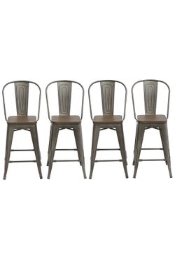 30" Industrial Clear Metal Antique Rustic/ Galvanized Metal height Bar Stool Chair High Back Set of 4