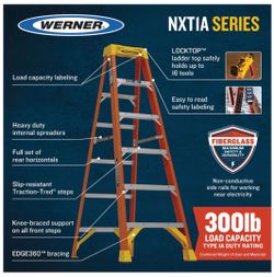 8FT(12FT 3IN MAX SAFE REACH HEIGHT) TYPE IA 300LB LOAD CAPACITY FIBERGLASS STEP LADDER NXT1A08
