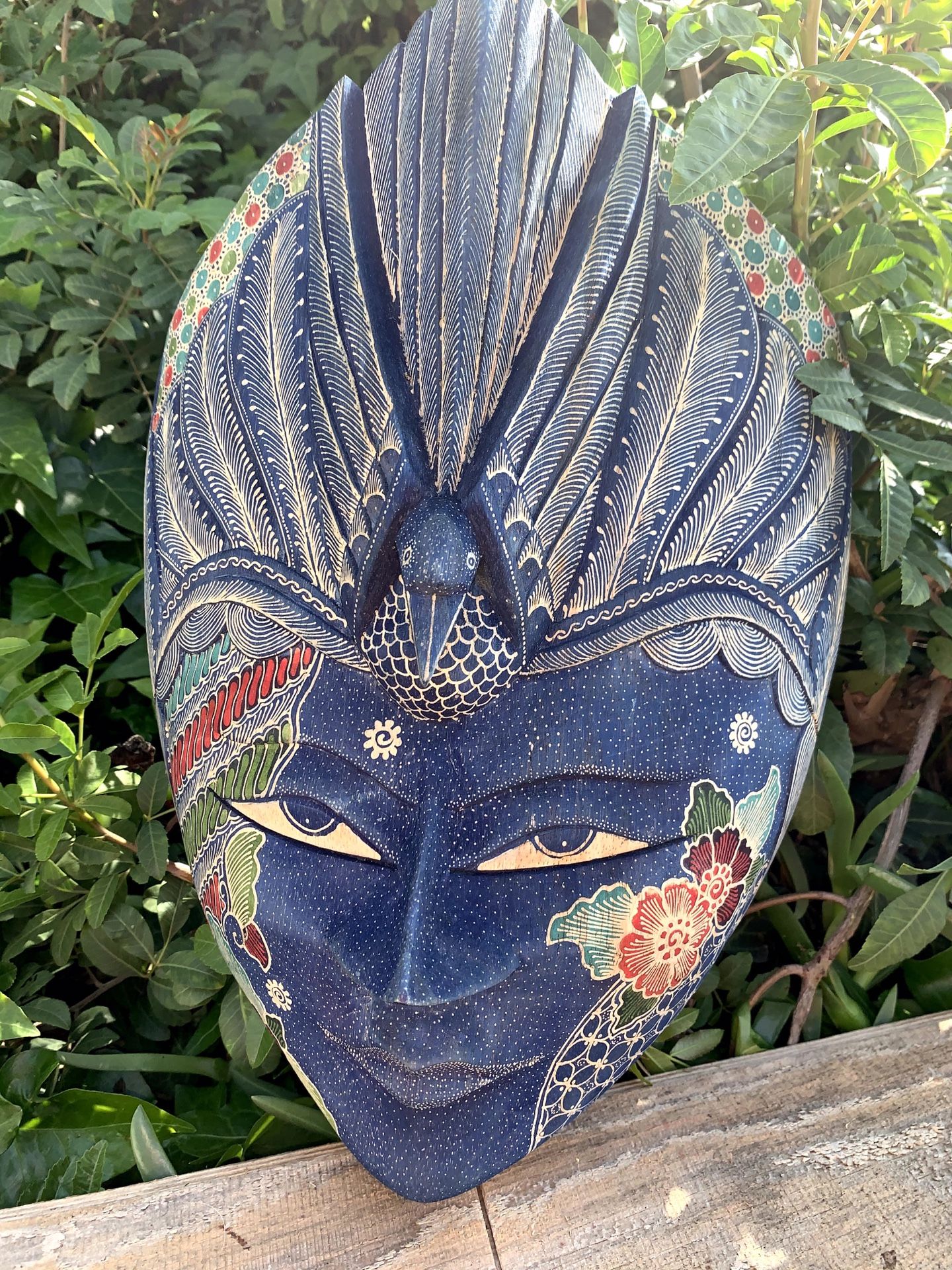 Blue Balinese Java Face Mask Wall Decor 16 inches height for Sale in ...