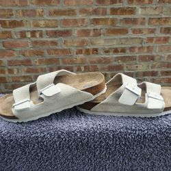 Birkenstock Arizona Soft Footbed Sandals Suede 39 Women 8 Men 6 Antique White Color Worn Twice 