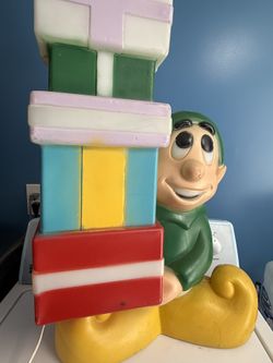 General Foam Lighted Christmas Blow Mold 36" Elf With Stacked Presents