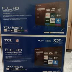 32" Screen Led Smart TV By TCL With Roku Streaming.  Brand New 