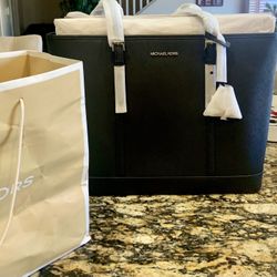 NEW Black Michael Kors Jet Set Travel Large Saffiano Leather Tote Bag 