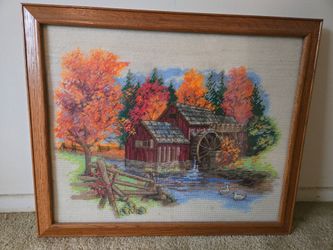 Creek Barn Cross Stitch Framed in Glass