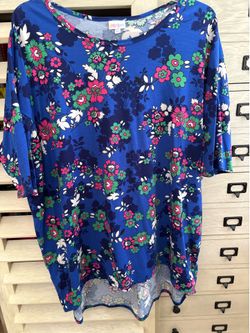 LuLaRoe 3XL Irma Colorful floral design on bright blue background new without tags
