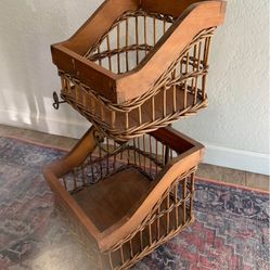 Vintage Whicker And Wood Basket Stand In Tracy 