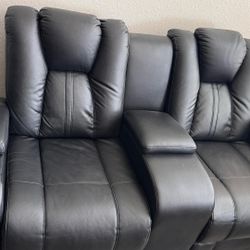 Black Leather Reclining  Sofa