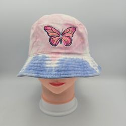 Unbranded Women's Tie-DyePink/Blue/White EmbroideredButterfly BucketHat